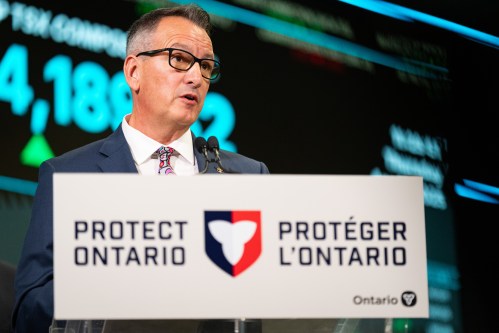 Greg Rickford, Minister of Indigenous Affairs and First Nations Economic Reconciliation of Ontario speaks at a press conference in Toronto on Thursday, April 17, 2025. THE CANADIAN PRESS/Arlyn McAdorey