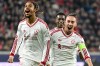 Liverpool's Bradley Barcola, left, celebrates after scoring his side's second goal during the Champions League opening phase soccer match between LASK and Liverpool in Linz, Austria, Wednesday, Oct. 14, 2026. (AP Photo/Denes Erdos)
