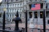 A statue of Christopher Columbus is seen in front of the Eisenhower Executive Office Building on the White House campus, Friday, Oct. 9, 2026, in Washington. (AP Photo/Alex Brandon)