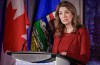 Alberta Premier Danielle Smith speaks at the Canada Strong and Free conference in Calgary, Friday, Oct. 16, 2026. THE CANADIAN PRESS/Jeff McIntosh