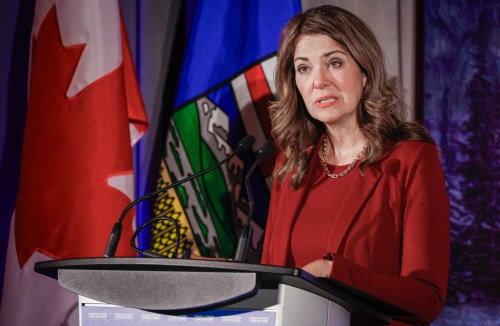 Alberta Premier Danielle Smith speaks at the Canada Strong and Free conference in Calgary, Friday, Oct. 16, 2026. THE CANADIAN PRESS/Jeff McIntosh