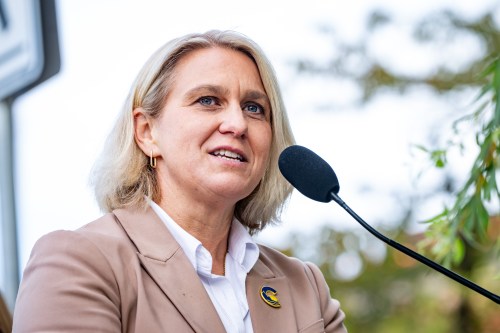 Elenore Sturko speaks during a news conference in Vancouver, on Friday, Oct. 11, 2024. THE CANADIAN PRESS/Ethan Cairns
