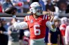 Mississippi quarterback Trinidad Chambliss (6) throws a pass during the first half of an NCAA college football game against Missouri, Saturday, Oct. 17, 2026, in Oxford, Miss. (AP Photo/Rogelio V. Solis)
