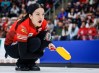 Team Canada skip Kerri Einarson reacts to her shot against Switzerland during the gold medal draw at the World Women’s Curling Championship in Calgary, Sunday, March 22, 2026.  THE CANADIAN PRESS/Jeff McIntosh