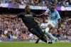 Ipswich Town's Issa Diop blocks an attempt to score by Manchester City's Antoine Semenyo during the English Premier League soccer match between Manchester City and Ipswich Town, in Manchester, England, Saturday, Oct.17, 2026. (AP Photo/Dave Thompson)