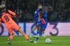 PSG's Ousmane Dembele, right, attempts a shot at goal in front of Barcelona's Pedri during the Champions League opening phase soccer match between Paris Saint-Germain and FC Barcelona in Paris, Tuesday, Oct. 20, 2026. (AP Photo/Thibault Camus)