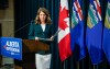 Alberta Premier Danielle Smith arrives to speak during a news conference in Calgary, Alta., Friday, May 22, 2026.THE CANADIAN PRESS/Jeff McIntosh