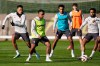 Bournemouth's Junior Kroupi, centre left, attends a training session ahead of the Europa League opening phase soccer match against AC Milan in Bournemouth, Wednesday, Oct. 21, 2026. (Andrew Matthews/PA via AP)