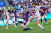 FILE - Lyonnes' Jule Brand, right, attempts a shot at goal past Barcelona's Irene Paredes during the Women's Champions League final soccer match between FC Barcelona and OL Lyonnes in Oslo, Norway, Saturday, May 23, 2026. (AP Photo/Kirsty Wigglesworth, File)
