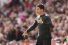 Arsenal's manager Mikel Arteta reacts during the English Premier League soccer match between Arsenal and Leeds United in London, Saturday, Oct. 10, 2026. (AP Photo/Alastair Grant)