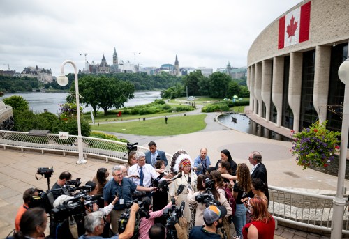Assembly of First Nations Chief Cindy Woodhouse Nepinak speaks during the First Nations Summit at the Canadian Museum of History in Gatineau, Que., on Thursday, July 17, 2025. THE CANADIAN PRESS/Spencer Colby
