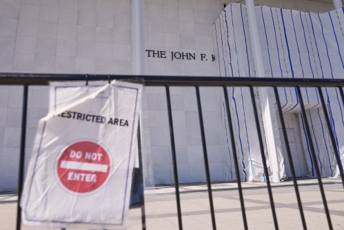 The John F. Kennedy Center for the Performing Arts is seen, Thursday, Oct. 8, 2026, in Washington. (AP Photo/Mariam Zuhaib)