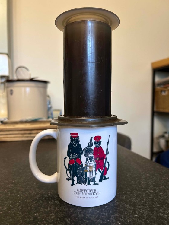 No, my coffee mug isn’t wearing a top hat — that’s my trusty Aeropress. (Ben Sigurdson / Free Press)