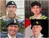 A composite of handout images shows Canadian Armed Forces members, clockwise from top left: Sgt. Morgan Wong, Pte. Hayden Lykkemark, Pte. Aidan Goulding and Pte. Shaun Farrell. (The Canadian Press / Facebook, Nadine Dunford; Patricia Farrell, Wylder Goulding; Canadian Armed Forces)
